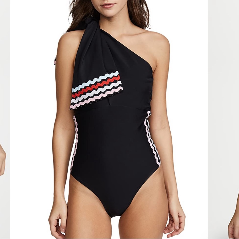 Paper London azur black one shoulder bow one piece